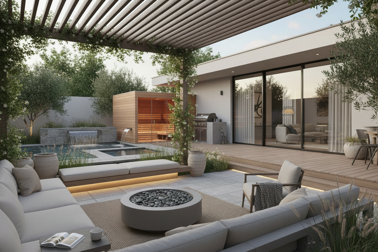 add a wellness area to the backyard, sauna or cold plunge